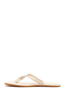 Woman Cream Toe-Post Leather Slippers | Derimod