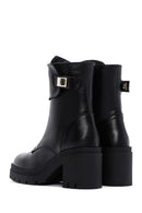 Women's Black Leather Buckle Heeled Boots | Derimod