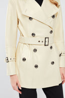 Barbara Women's Beige Double Breasted Collar Regular Leather Trench Coat | Derimod