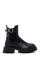 Women's Black Zippered Buckle Detailed Leather Boots | Derimod