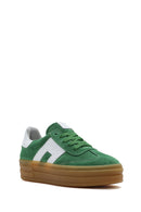 Kadın Yeşil Bağcıklı Süet Deri Sneaker | Derimod