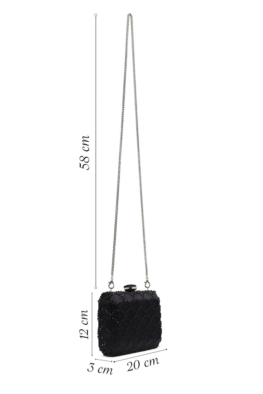 Woman Black Long Chain Strap Embellished Mini Clutch Evening Bag