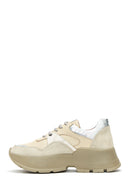 Women's Beige Leather Suede Detailed Thick Soled Sneaker | Derimod