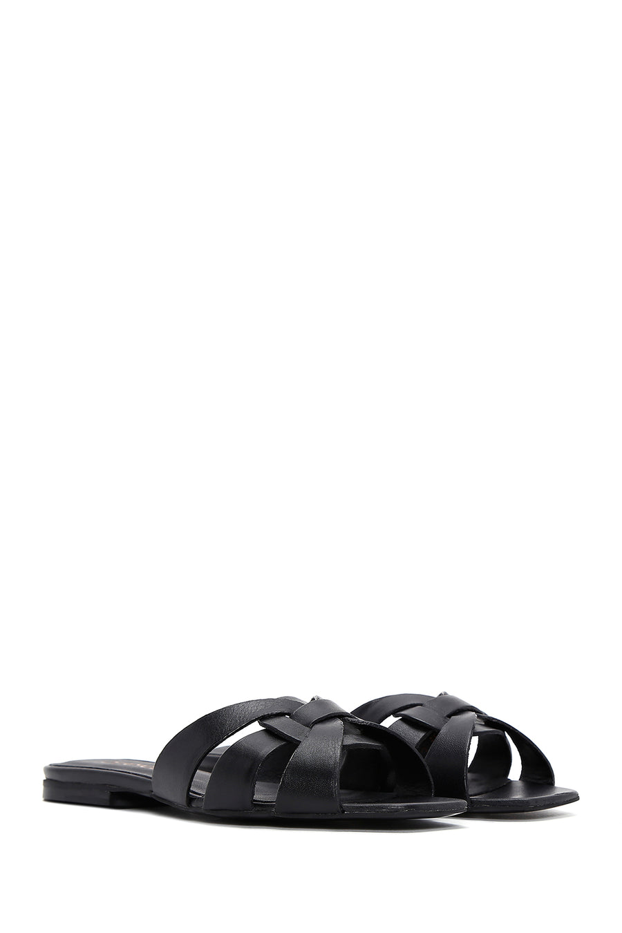 Women's Black Leather Slippers