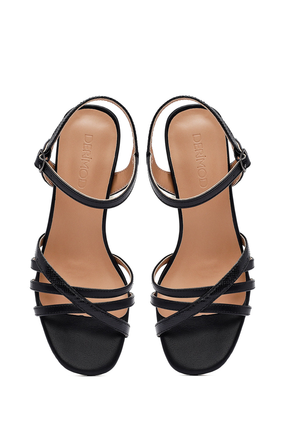 Women's Black Ankle Buckle Thick Heel Sandals