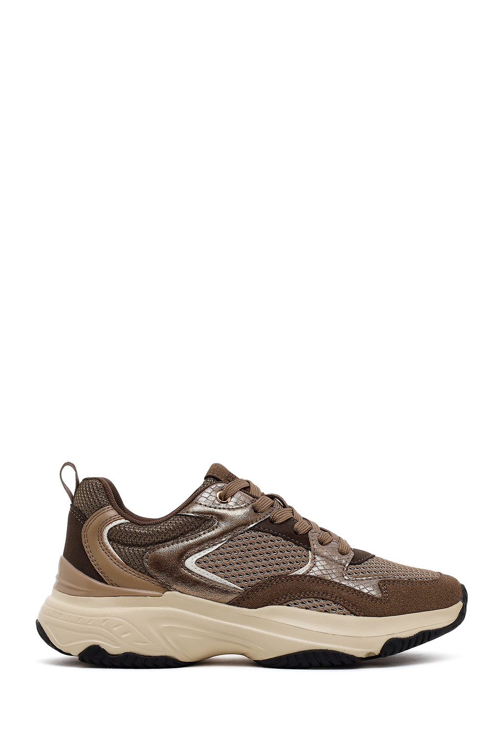 Kadın Bronz Bağcıklı Kalın Tabanlı Sneaker