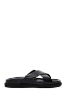 Men's Black Leather Casual Flat Slippers | Derimod