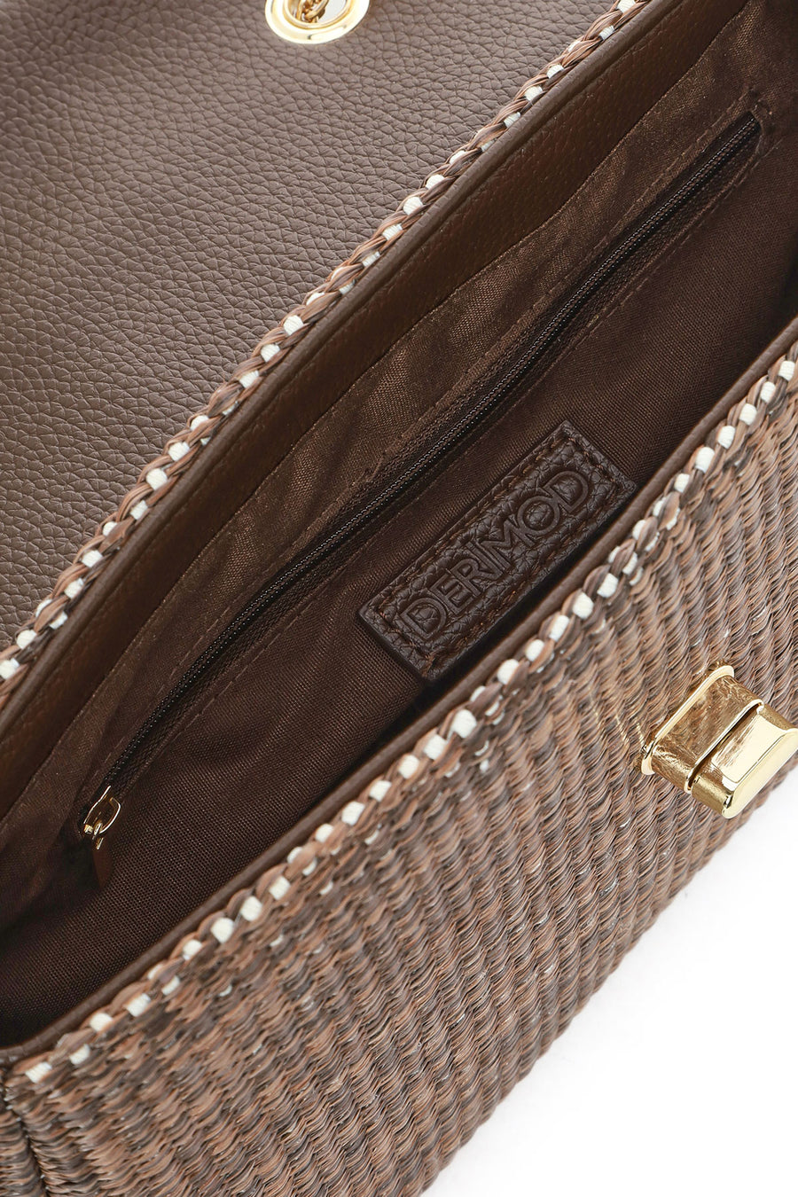Women's Brown Long Chain Strap Straw Shoulder Bag