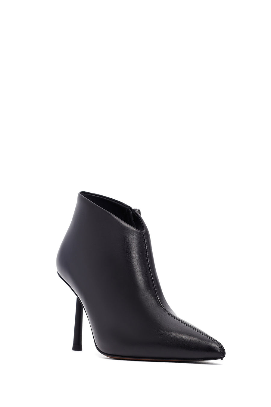 Women's Black Zippered Thin Heeled Leather Boot