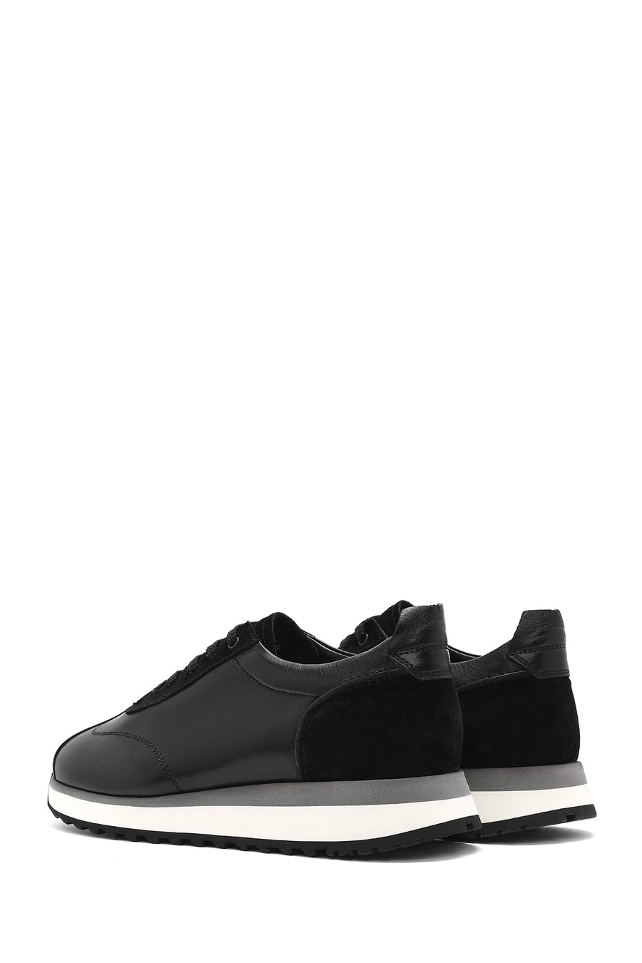 Erkek Siyah Bağcıklı Kalın Tabanlı Deri Sneaker