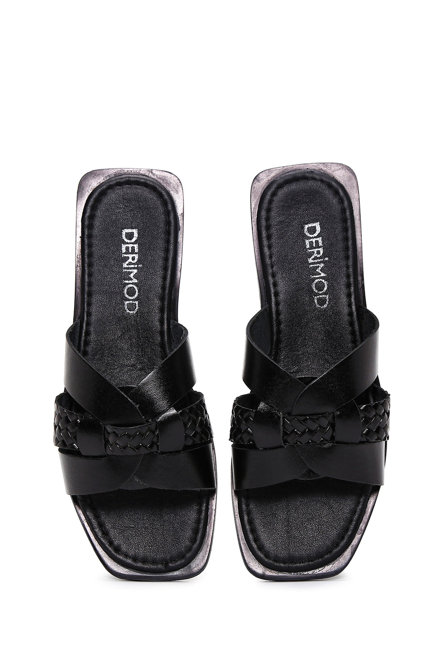Women's Black Leather Slippers