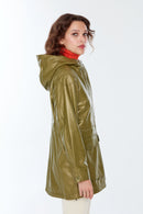 Victoria Women's Khaki Hooded Leather Coat | Derimod