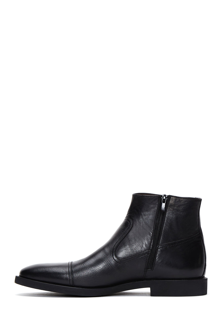 Men's Black Zippered Leather Classic Boots