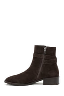 Women's Brown Zippered Suede Leather Boots | Derimod