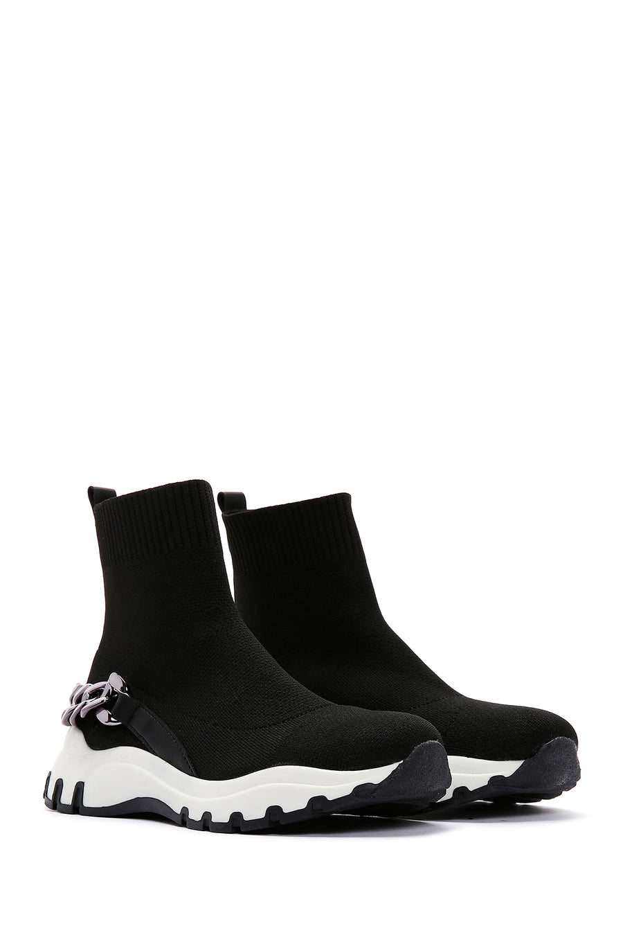 Women's Black Ankle Sneaker Boots with Chain Accessories