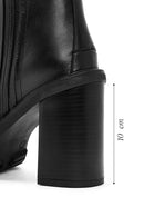 Women's Black Zippered High Thick Leather Heeled Boots | Derimod