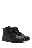 Men's Black Zippered Leather High Top Sneakers | Derimod