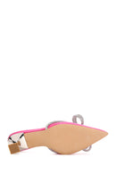 Women's Pink Leather Stone Heeled Slippers | Derimod