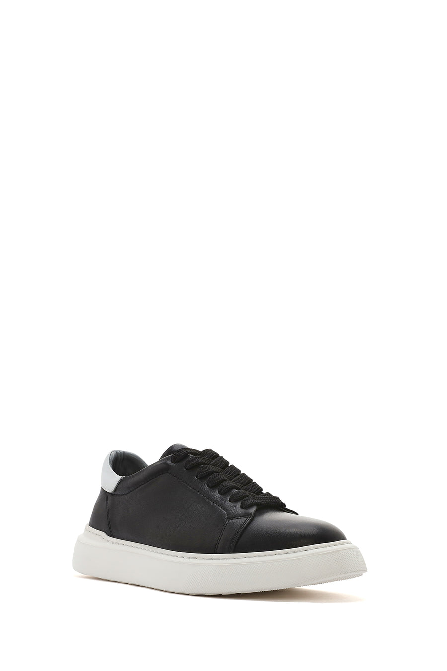 Men's Black Lace-up Thick-Sole Leather Sneaker