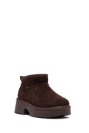 Woman Brown Thick-Soled Fur-Lined Suede Teddy Boots | Derimod