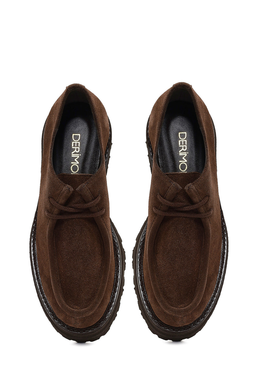 Woman Brown Lace-Up Thick-Soled Suede Masculine Shoes