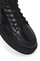 Male Black Lace-Up Thick-Soled Leather Sneaker | Derimod