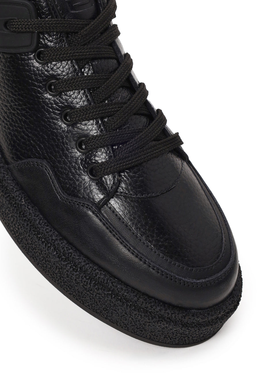 Male Black Lace-Up Thick-Soled Leather Sneaker