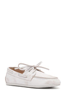 Women's White Leather Masculine Loafer | Derimod