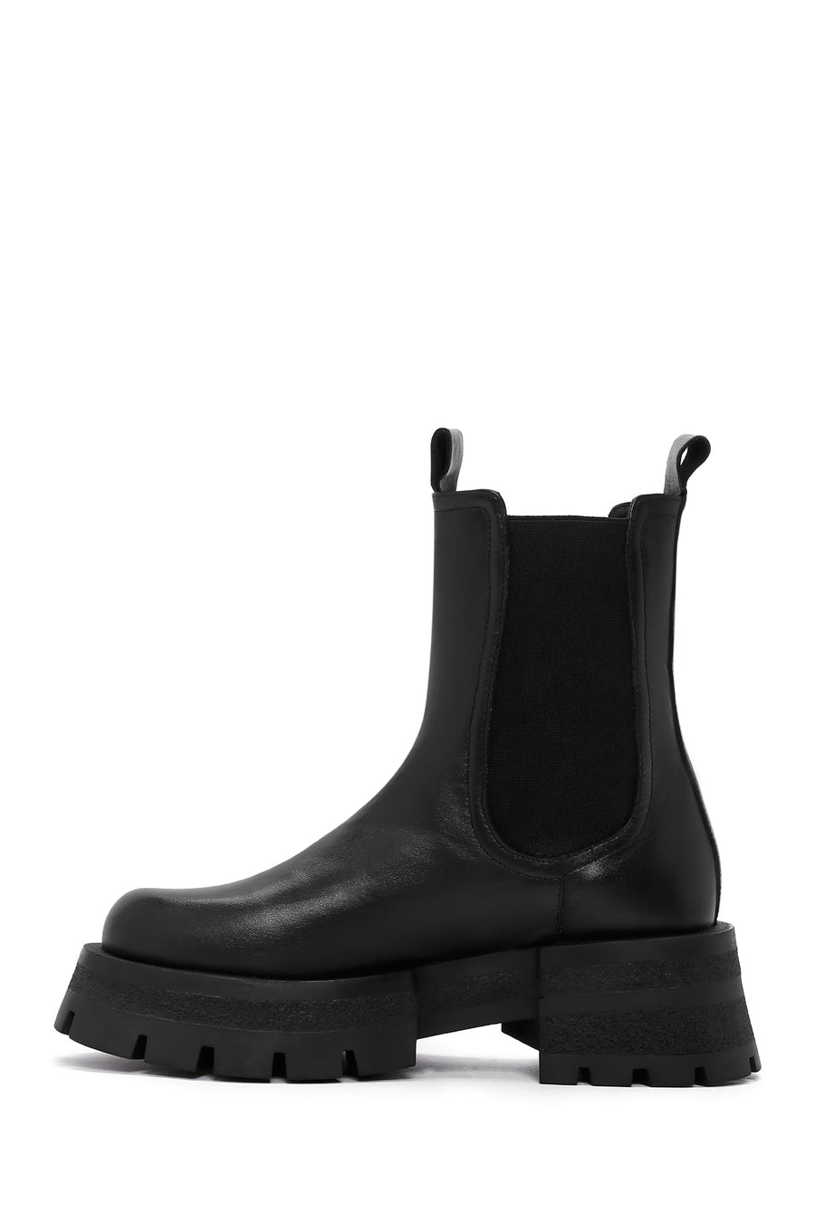 Women's Black Thick Soled Leather Chelsea Boots