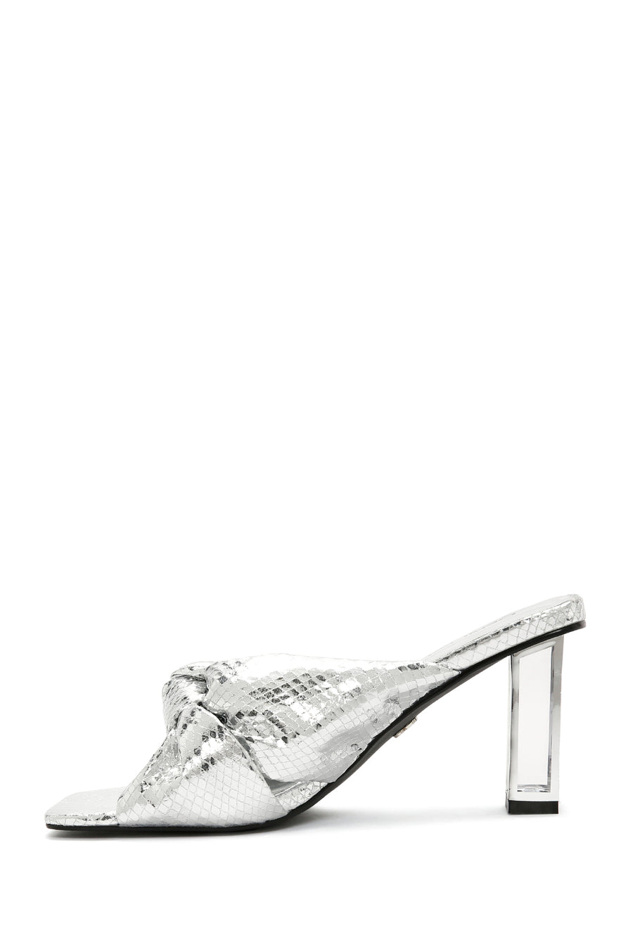 Women's Silver Transparent Thick Heeled Metallic Slippers