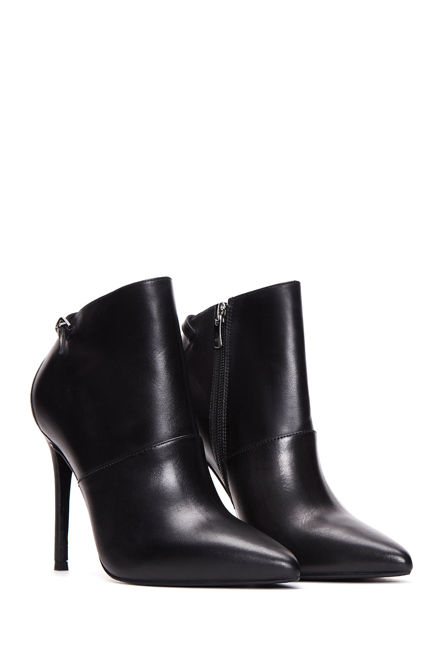Women's Black Leather Heeled Bootie