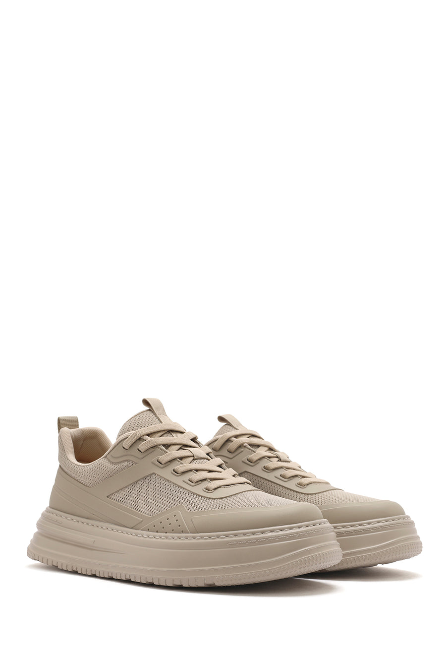 Men's Beige Lace-Up Thick-Sole Sneakers