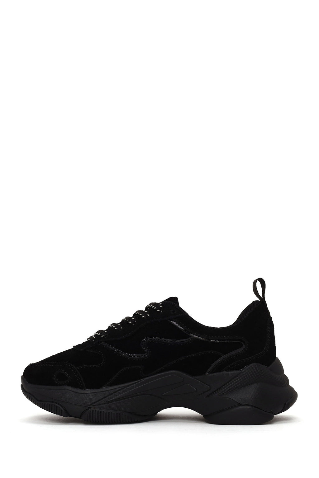 Kadın Siyah Bağcıklı Kalın Tabanlı Süet Deri Sneaker