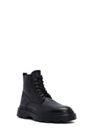 Male Black Zip Closure Thick-Soled Leather Boots | Derimod