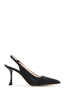 Women's Black Leather Stone Heeled Stiletto | Derimod