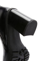 Women's Black Leather Zippered Platform Heeled Boots | Derimod