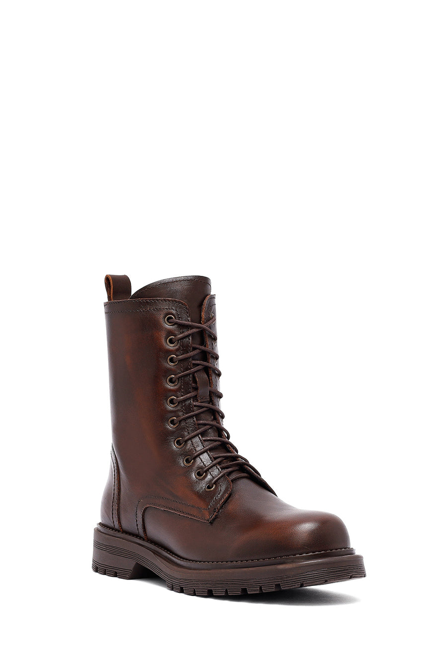 Woman Brown Zippered Leather Postal Boots