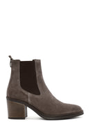 Women's Mink Heeled Suede Leather Cowboy Boots | Derimod