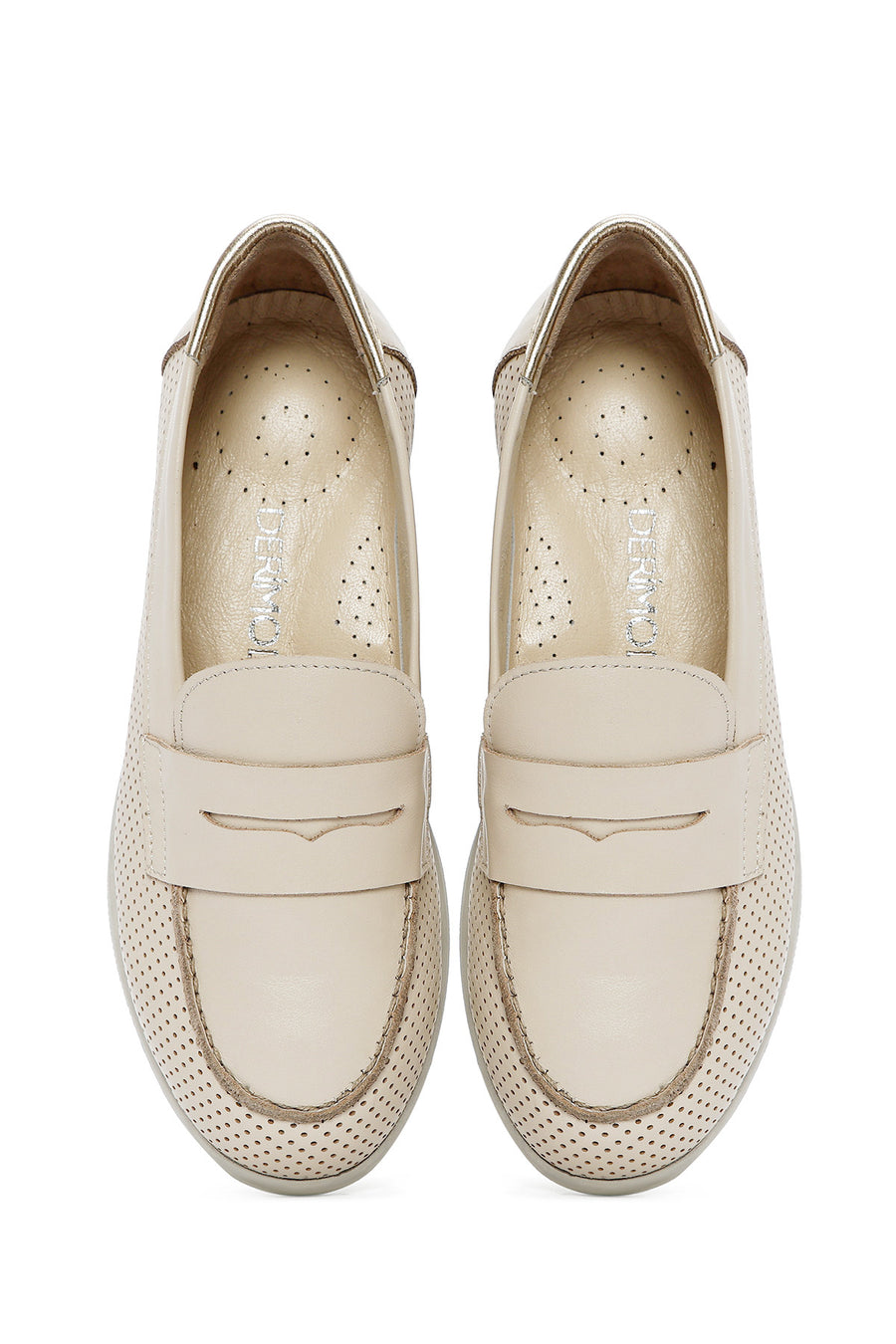 Women's Cream Wedge Heel Leather Comfort Loafer