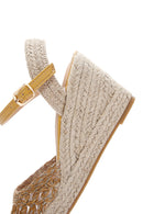 Women's Beige Wedge Heel Espadrille Straw Sandals | Derimod