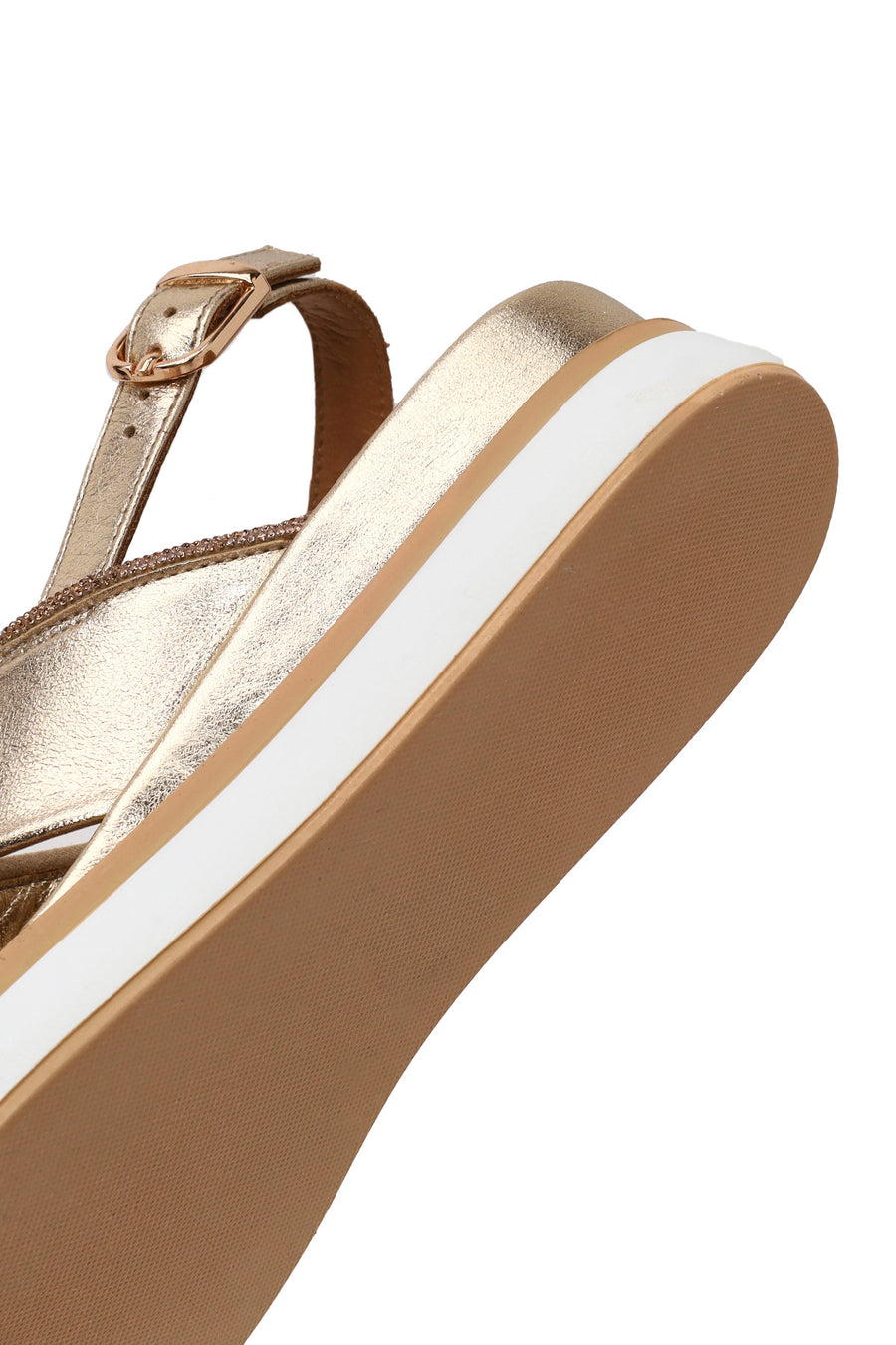 Woman Gold Filled Heeled Metallic Leather Sandal