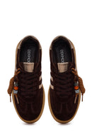 Woman Brown Lace-Up Charm Suede Leather Sneaker | Derimod