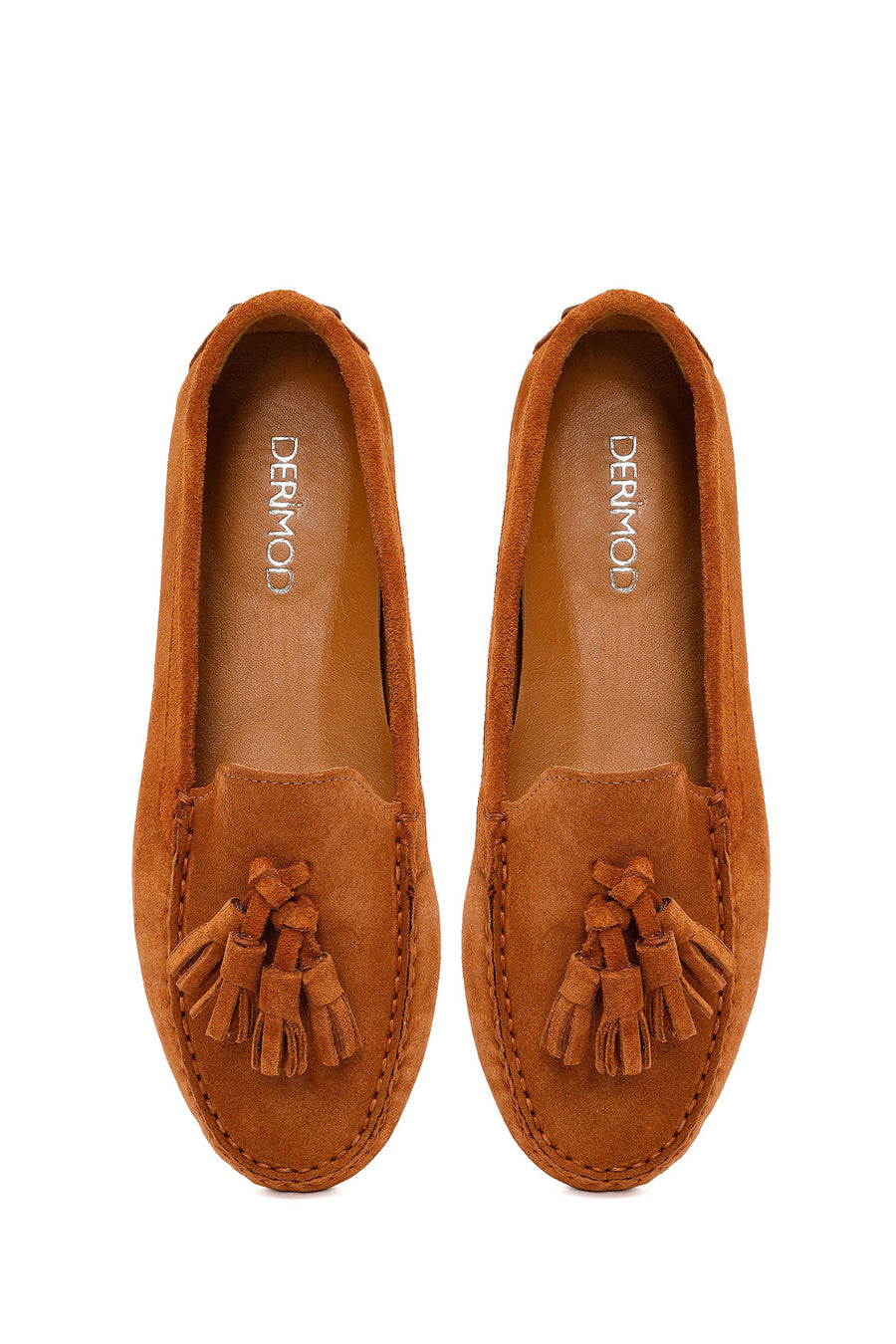 Woman Tan Tasselled Suede Leather Loafer