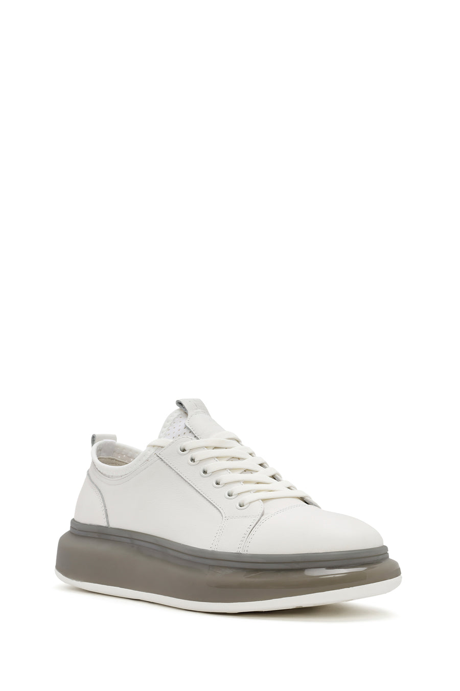 Men's White Thick Sole Lace Up Leather Sneaker
