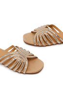 Woman Beige Rhinestone Slipper | Derimod