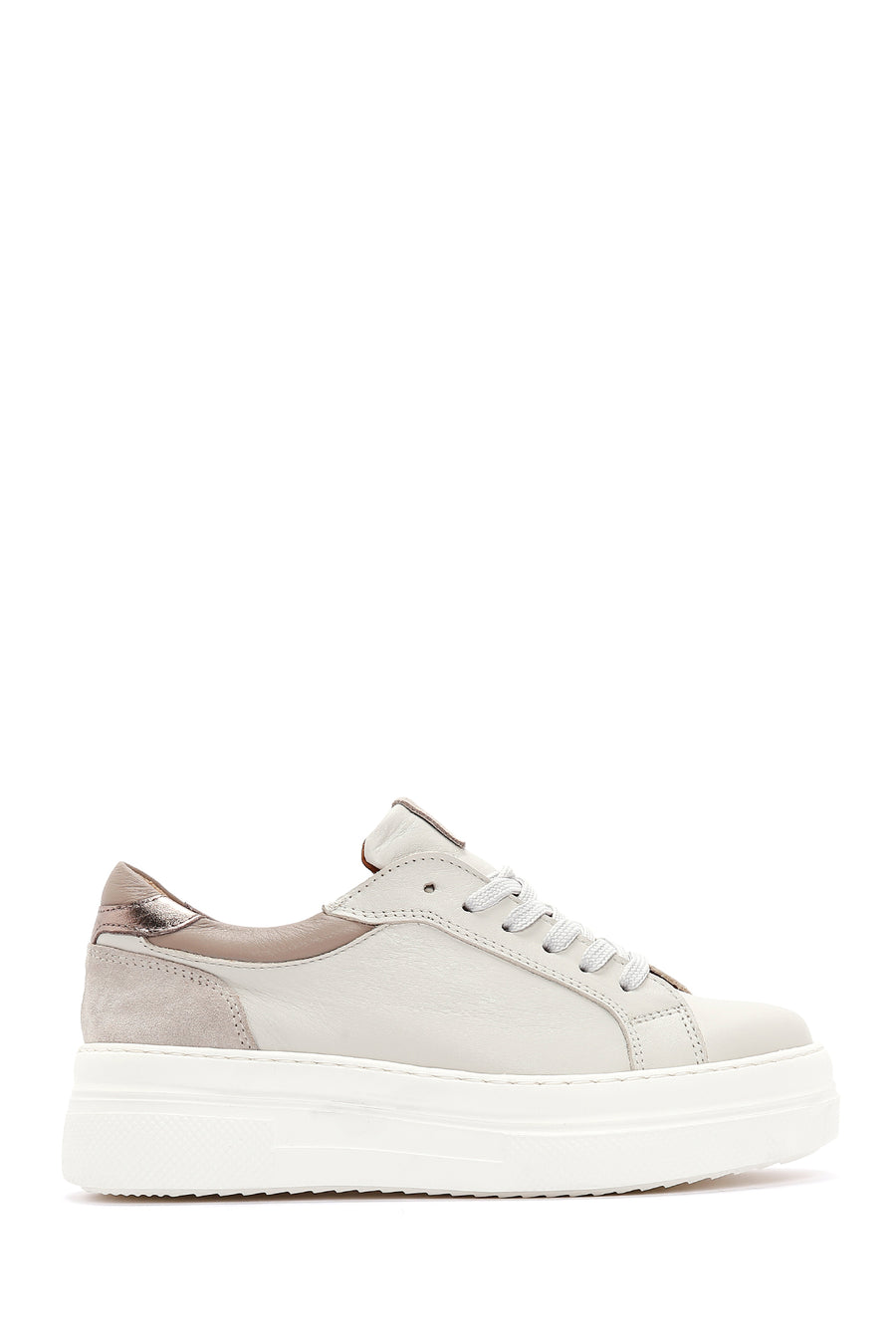 Women's Beige Leather Thick Soled Sneaker 23WFD370718 | Derimod