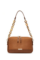 Women's Tan Chain Strap Suede Crossbody Bag | Derimod