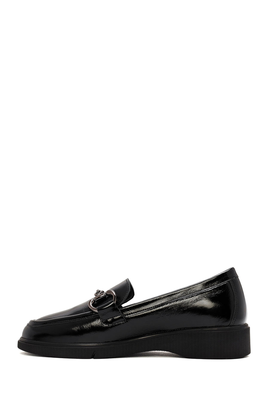 Kadın Siyah Tokalı Rugan Deri Comfort Loafer