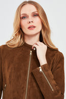 Grace Women's Brown Short Suede Leather Jacket | Derimod