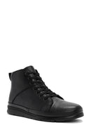 Men's Black Zippered Leather High Top Sneakers | Derimod